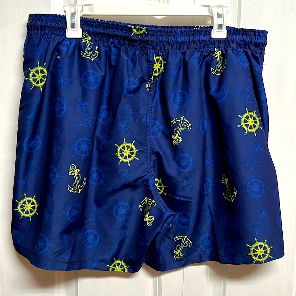UZZI Navy Blue Anchor Print Water Resistant Active Swim Trunks Mens Size 2XL NWT